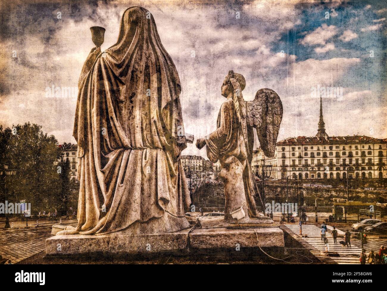Italien Piemont Turin Gran Madre di Dio Kirche, Statue der Religion Stockfoto
