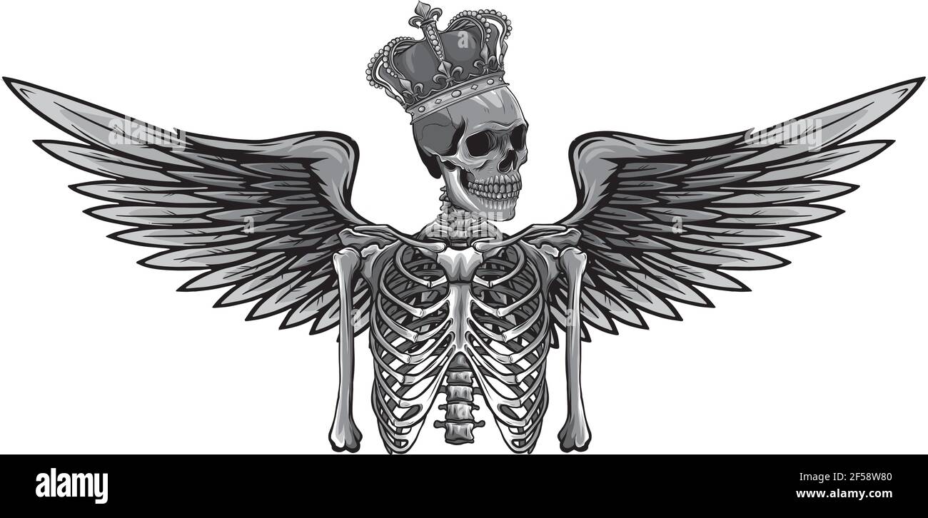 vektor-Design von Engel Skelett mit Flügel und Krone Stock Vektor