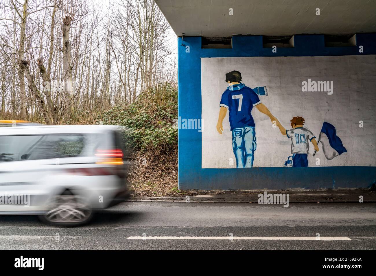 Wandbild, Fächerbild des Bundesligisten FC Schalke 04, im Schalke Stadion, Veltins Arena, Straßentunnel, in Gelsenkirchen, NRW, Deutschland Stockfoto