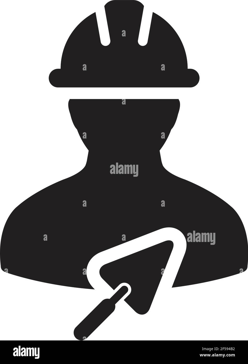 Kelle Symbol mit Bauarbeiter männliche Person Profil Avatar für Bauunternehmer mit Hardhut in einer Glyphe Piktogramm Illustration Stock Vektor
