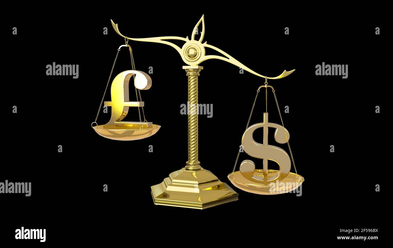 Goldenes Pfund Sterling und Dollar Zeichen 3D Stockfoto