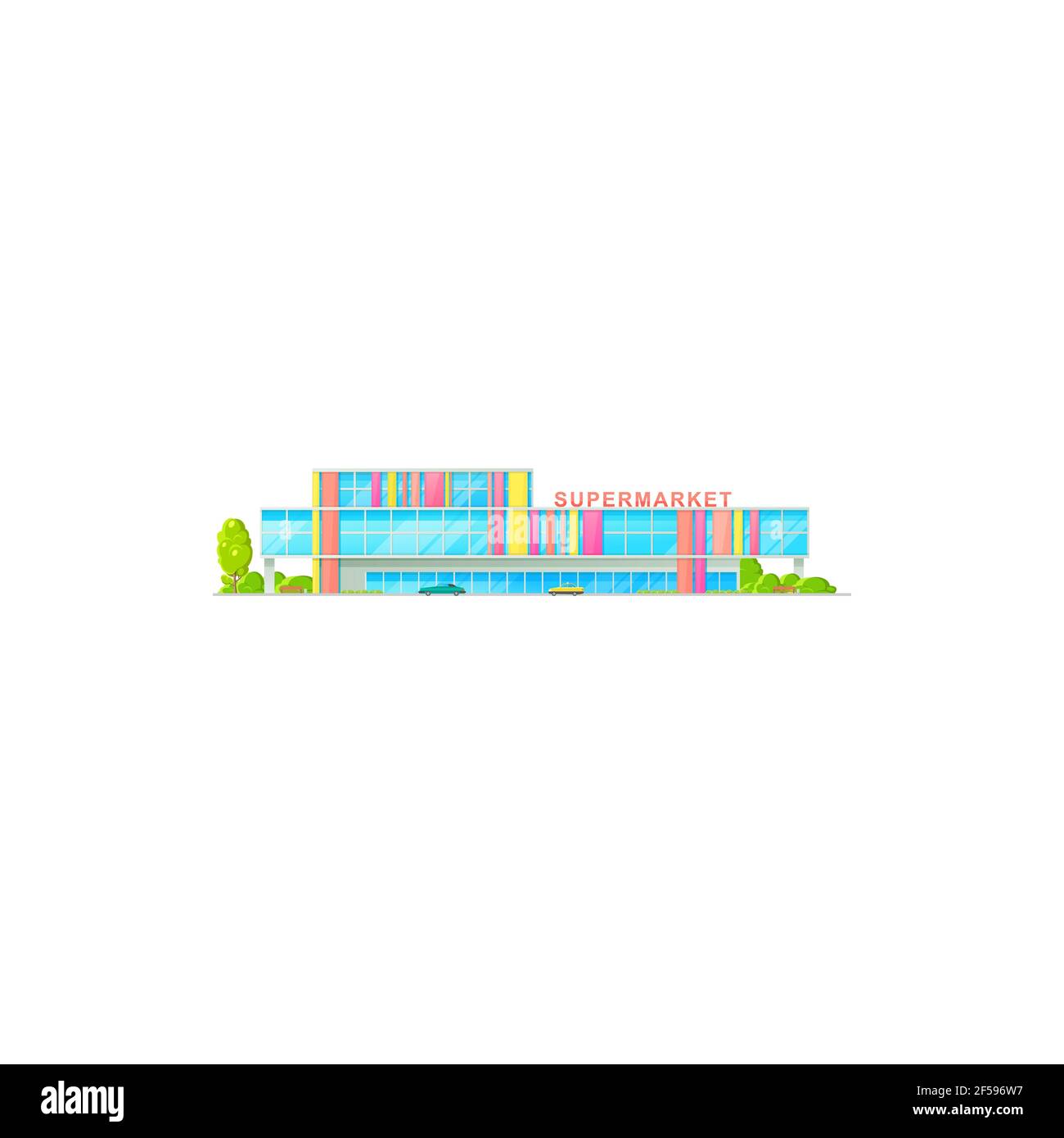Supermarkt Gebäude und Einkaufszentrum flache Ikone Stock Vektor
