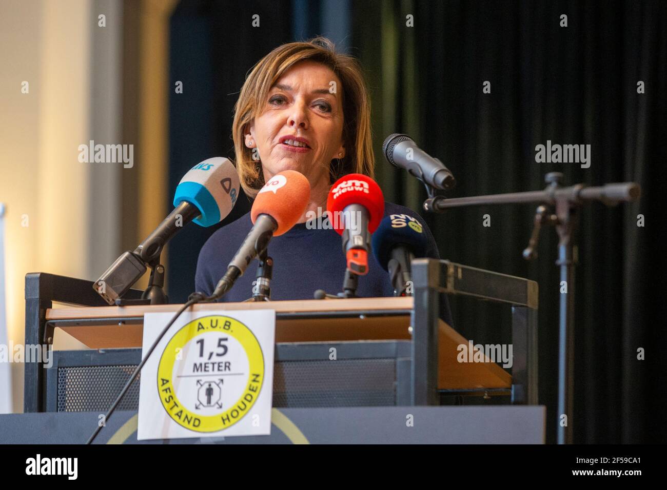 Gouverneur der Provinz Ostflandern Carina Van Cauter während einer Presse Konferenz zu den Sicherheitsmaßnahmen während der Ausgabe 2021 von Das 'Ron Stockfoto