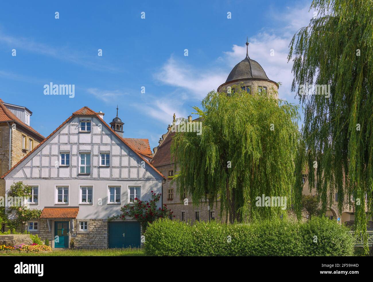 Geographie / Reisen, Deutschland, Marktbreit, Fachwerkhaus an der Mainstraße und blac, Additional-Rights-Clearance-Info-Not-available Stockfoto Geographie / Reisen, Deutschland, Marktbreit, Fachwerkhaus an der Mainstraße und blac, Additional-Rights-Clearance-Info-Not-available Stockfoto