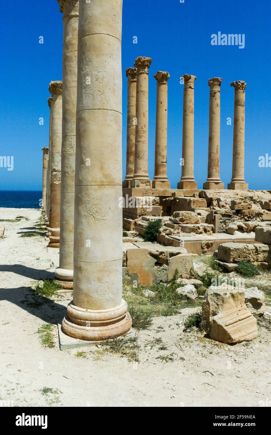 Tempel der Isis, römische Ruinen, Sabrata, Libyen Stockfoto