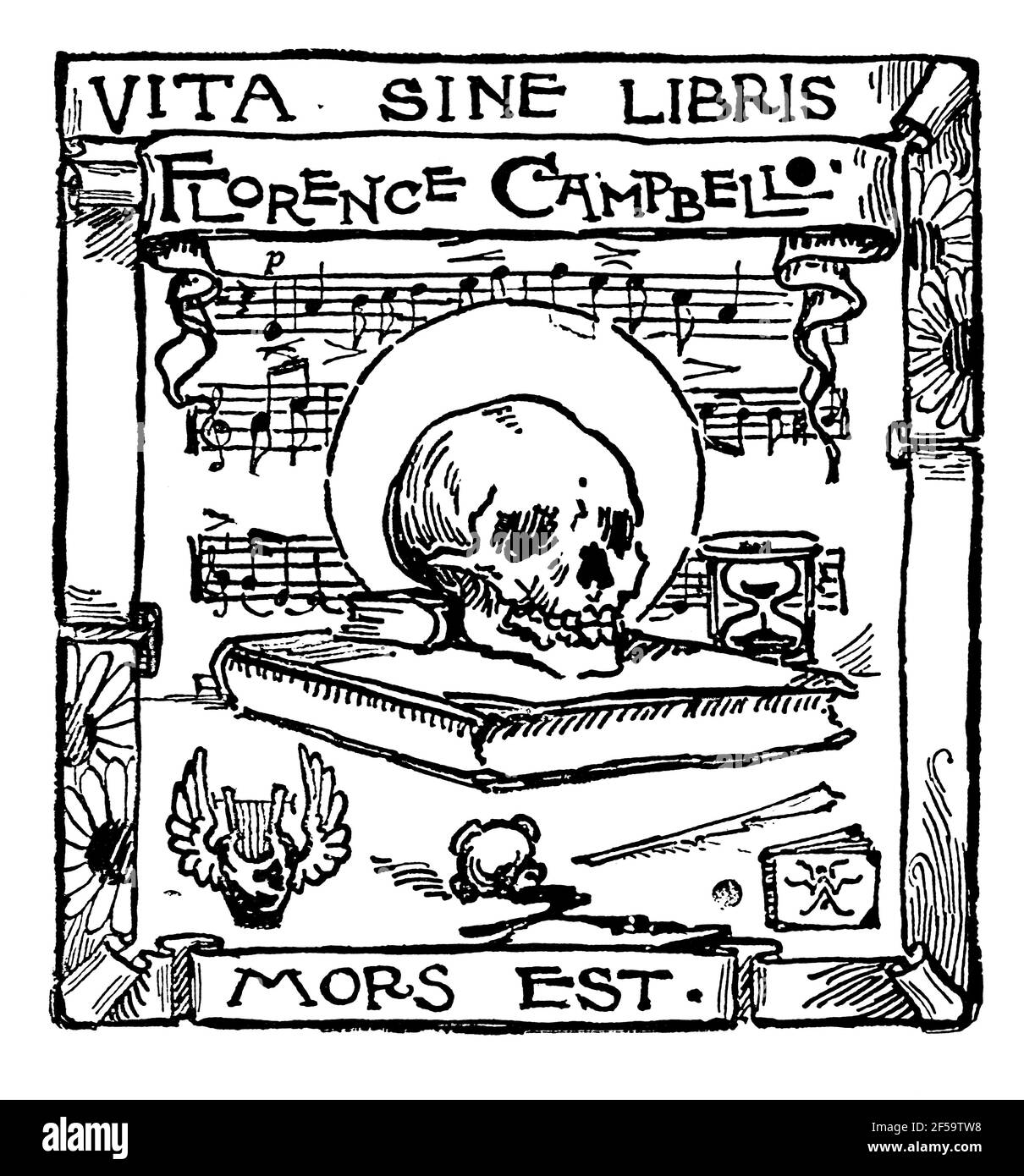 Vita Sine Libris Mors Est (Leben ohne Bücher ist Tod) Sterblichkeitsbuch für Autor und Dichter, Florence Campbell-Perugini von British Animal Artist A Stockfoto