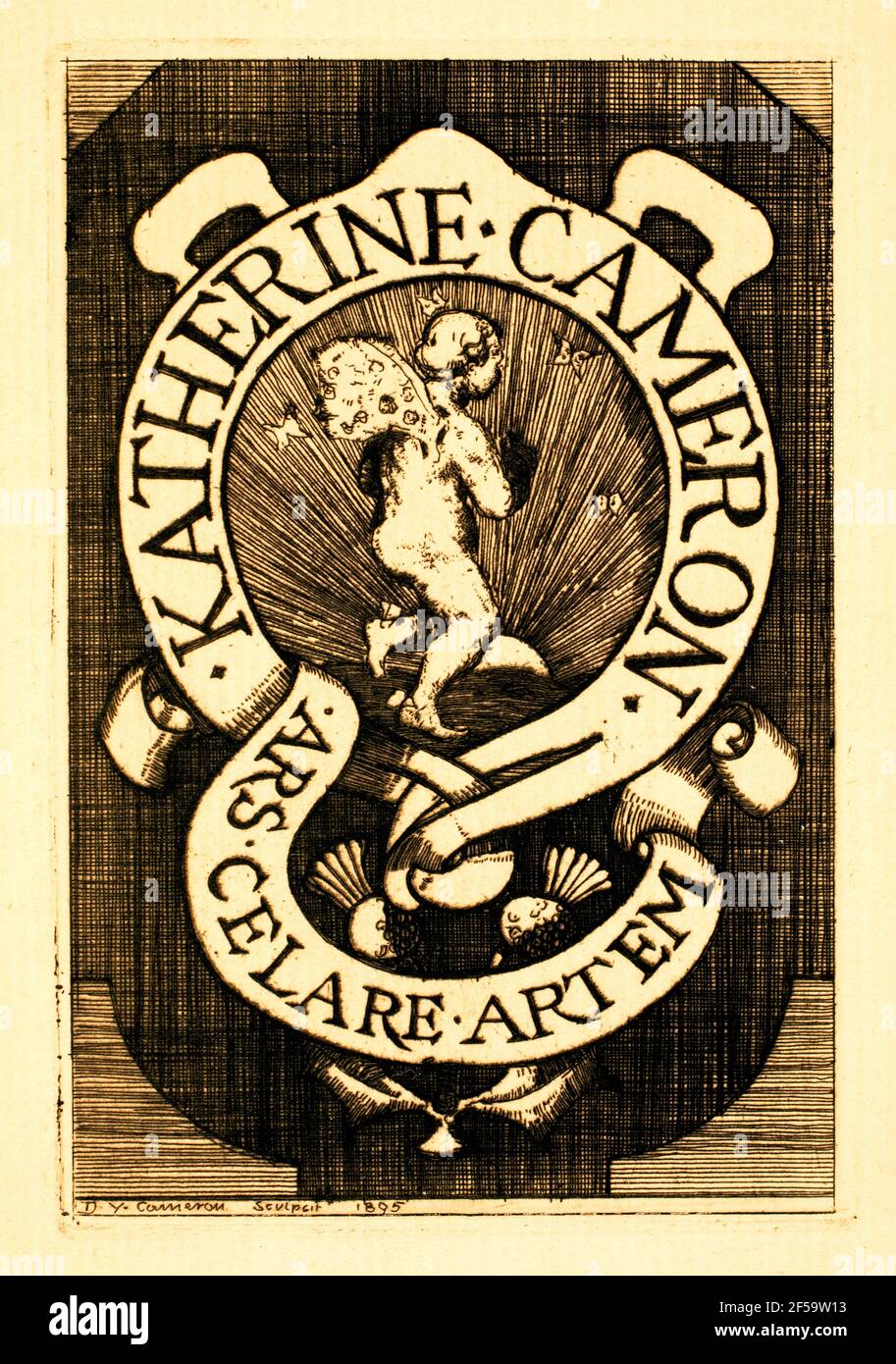 1895 Graviertes Exlibris für Katherine Cameron, von David Young Cameron Stockfoto