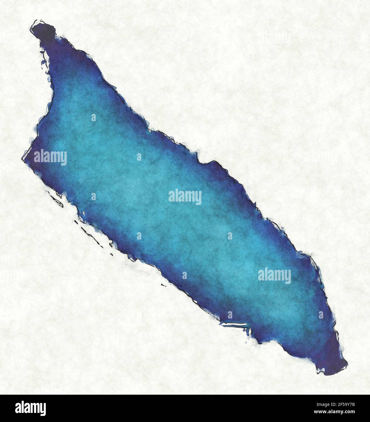 Aruba-Karte mit gezeichneten Linien und blauer Aquarell-Illustration Stockfoto