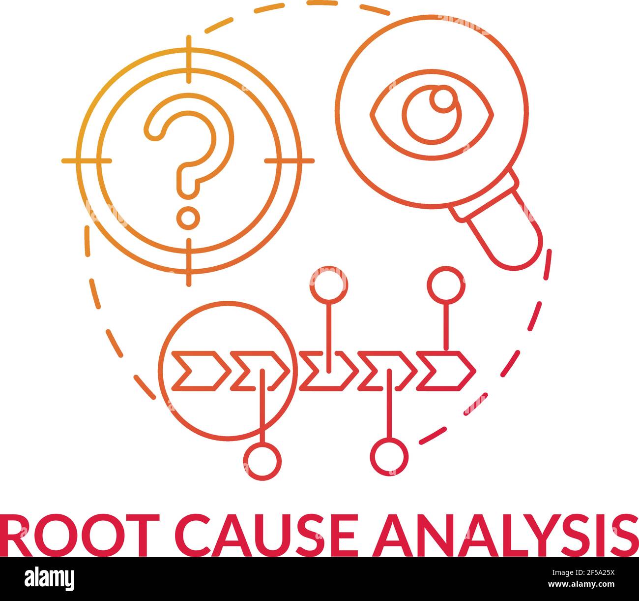 Symbol für das rote Gradientenkonzept für die Ursachenanalyse Stock Vektor