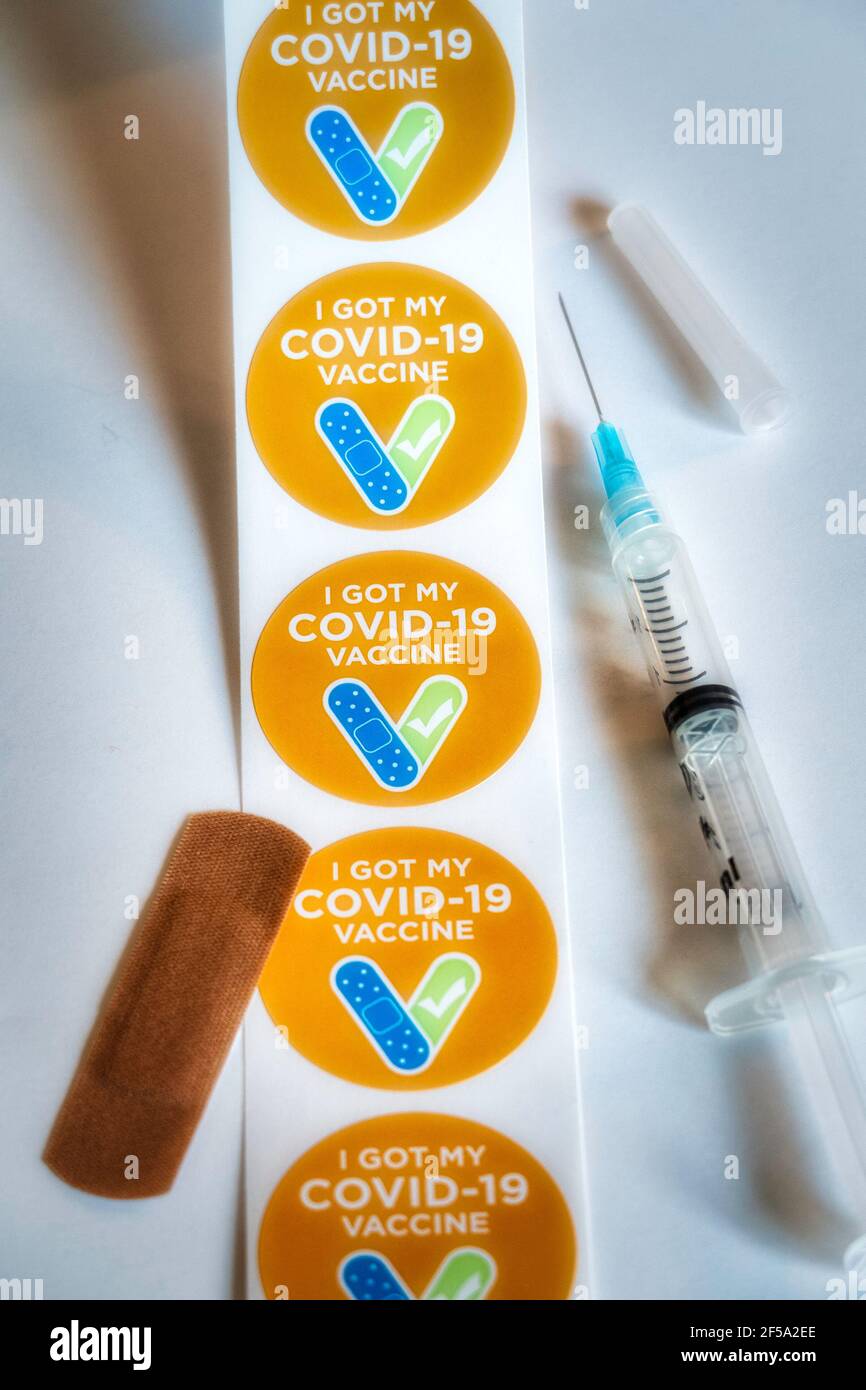 Aufkleber „I got my COVID-19 Vaccine“, USA Stockfoto