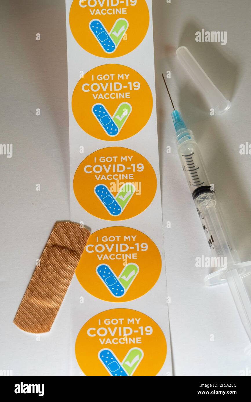 Aufkleber „I got my COVID-19 Vaccine“, USA Stockfoto