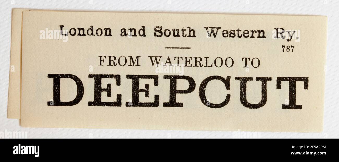 Vintage Midland & South Western Railway Train Label - Von London Waterloo nach Deepcut Stockfoto