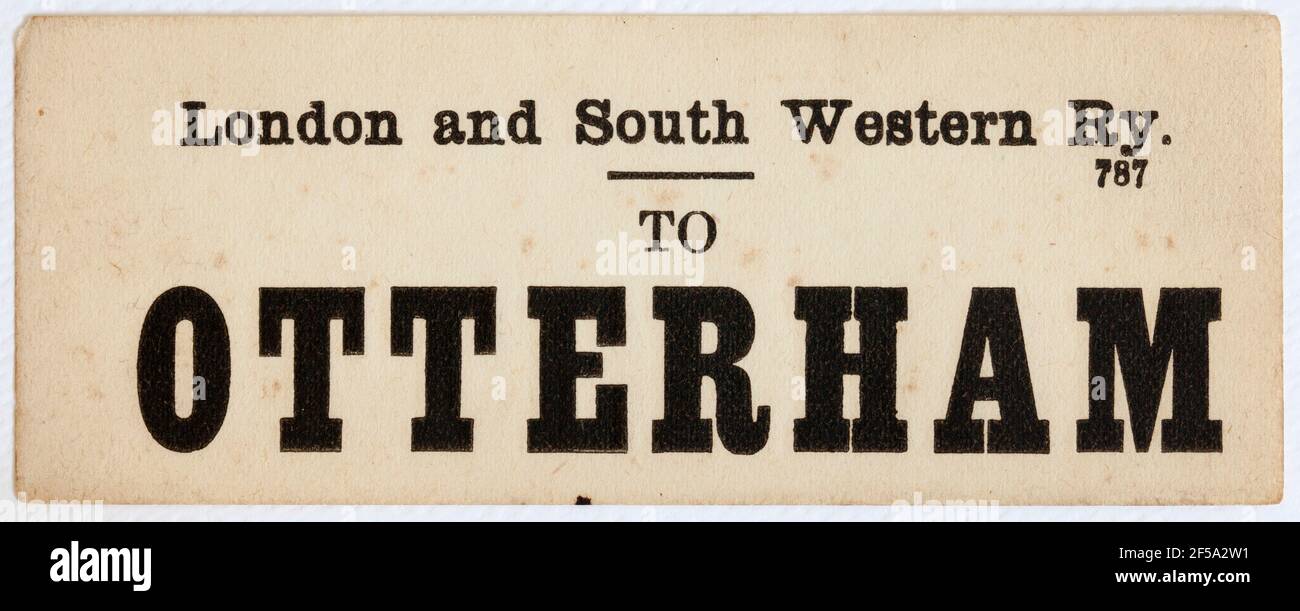 Vintage Midland & South Western Railway Train Label - Von Von London nach Otterham Stockfoto