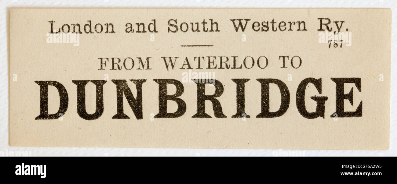 Vintage Midland & South Western Railway Train Label - Von London Waterloo nach Dunbridge Stockfoto