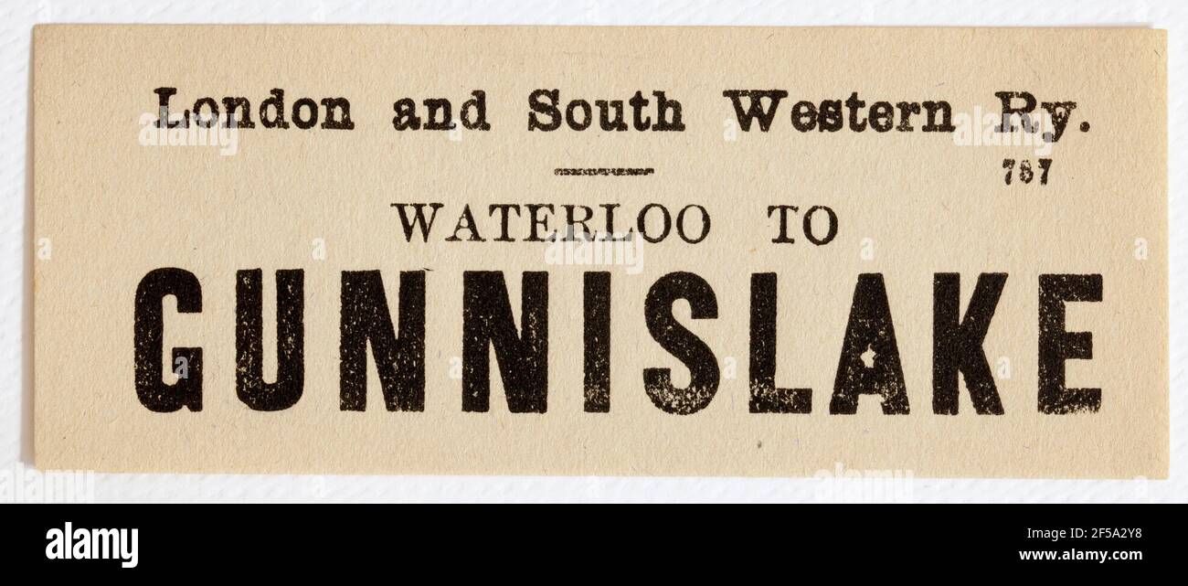 Vintage Midland & South Western Railway Train Label - Von London Waterloo nach Gunnislake Stockfoto