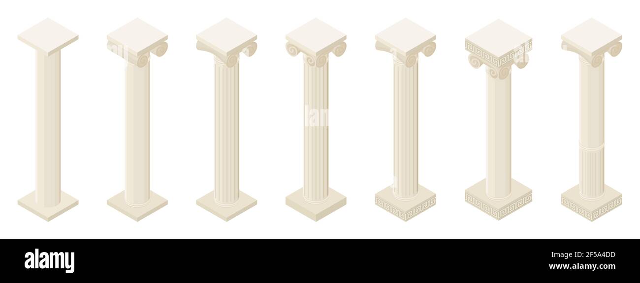 Symbol für isometrische Ansicht der antiken griechischen Spalte. Isolierte Vektor-Illustration klassische Säule isoliert auf weißem Hintergrund. Stock Vektor