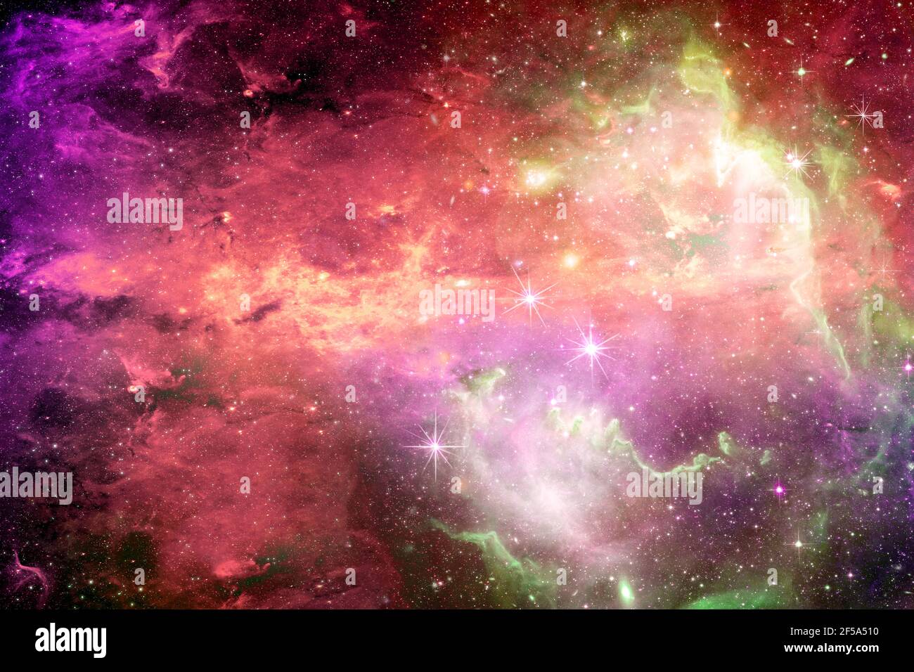Magischer surrealistischer bunter Raumhintergrund mit vielen Sternenelementen dieses Bildes, das von der NASA eingerichtet wurde. Stockfoto