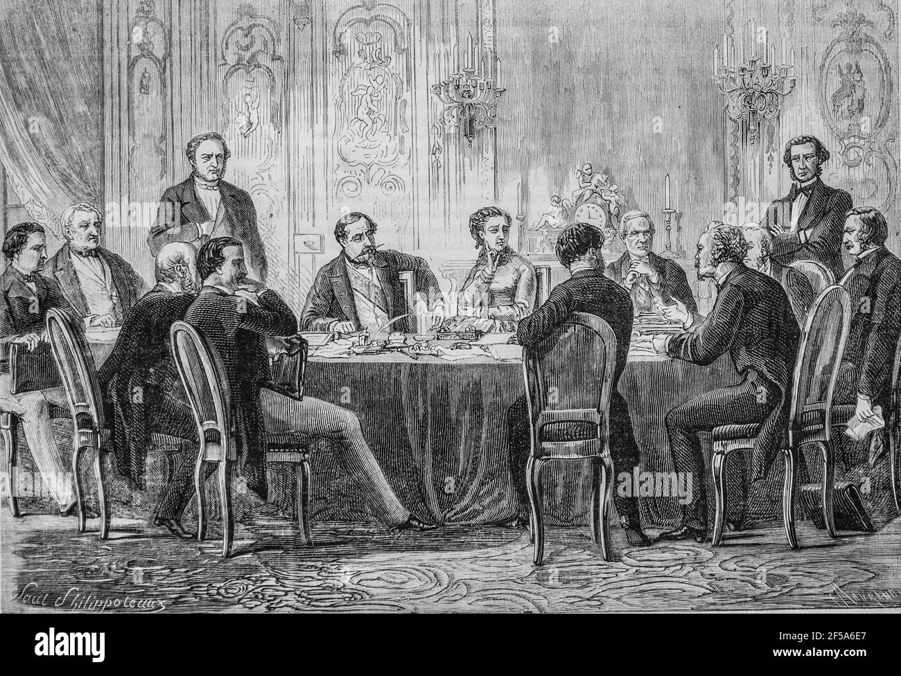 Une seance du conseil des Ministeres au palais de fontainebleau ,l'univers illustre,editeur michel Levy 1868 Stockfoto