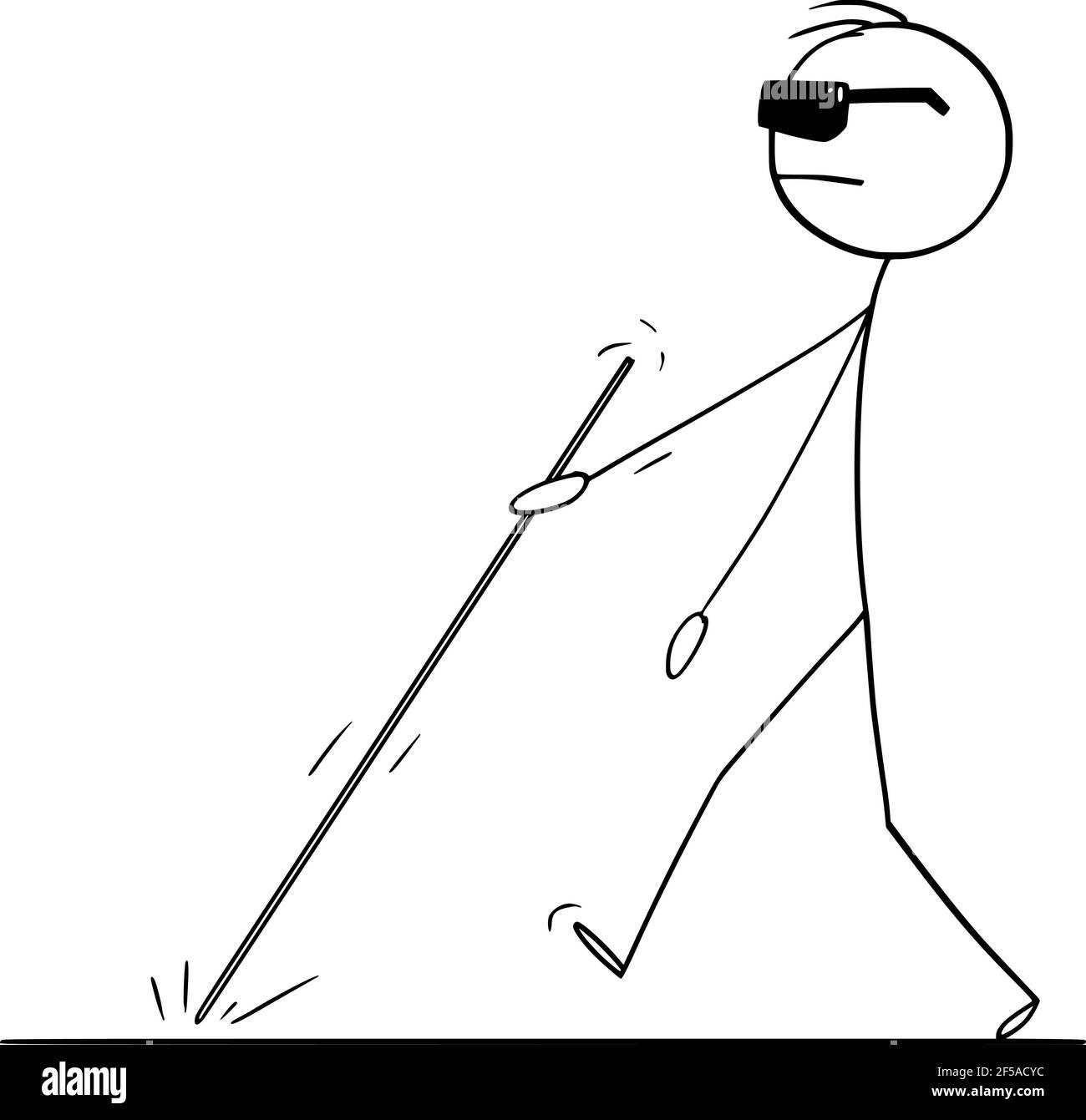Blinder Mann, der mit weißem Stock oder Stock geht, Vektor Cartoon Stick Abbildung Stock Vektor