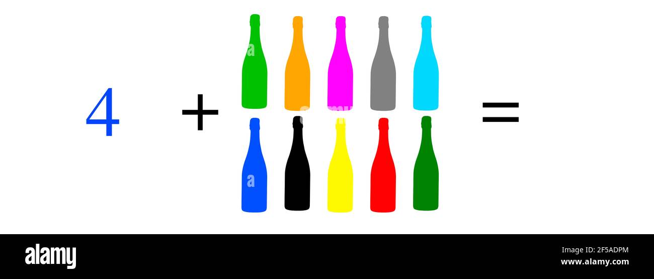 Einfache mathematische Berechnungen, Addition, Subtraktion, Multiplikation und Division. Arithmetische Berechnungen mit bunt gemalten Objekten. Probleme Stockfoto