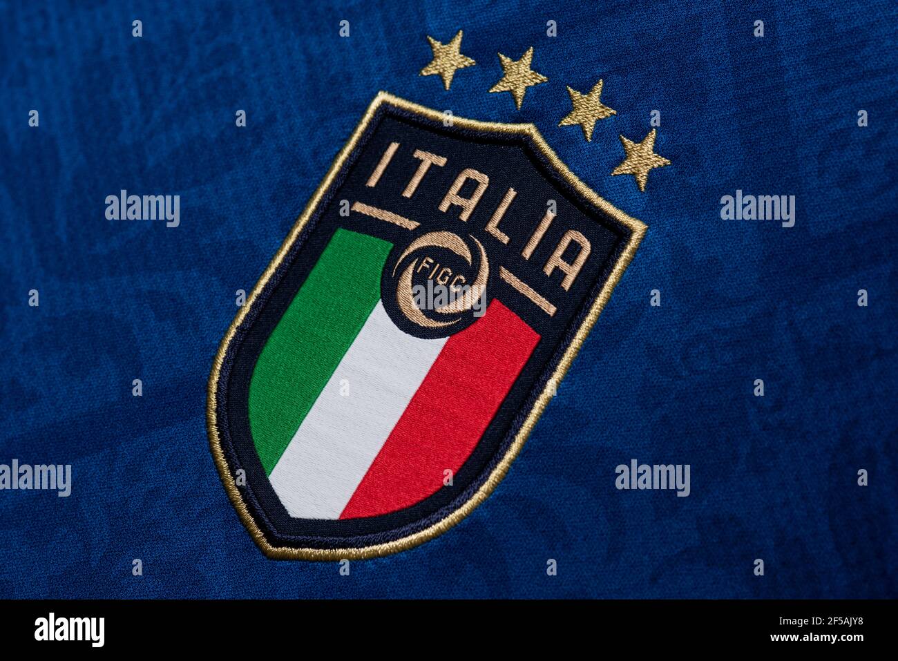Nahaufnahme von der italienischen Nationalmannschaft Fußballtrikot Stockfoto
