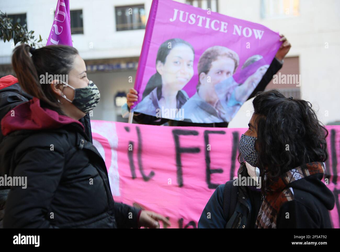 Rom, Demonstration türkischer Frauen und nicht weniger gegen die Entscheidung des türkischen Präsidenten Erdogan, sich aus der Istanbuler Konvention zur Bekämpfung von Gewalt gegen Frauen zurückzuziehen Bild: Stockfoto