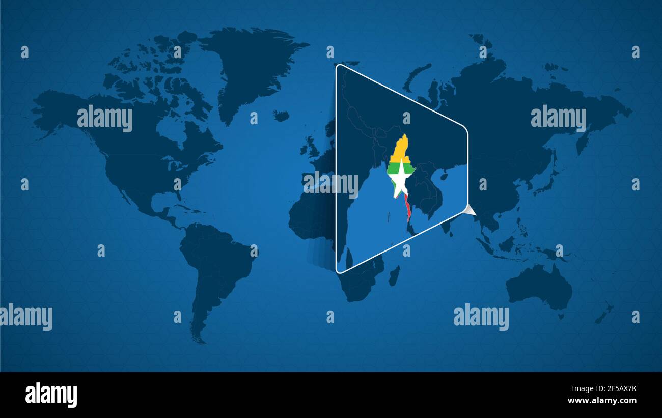 Detaillierte Weltkarte Mit Vergrosserter Karte Von Myanmar Und Den Nachbarlandern Myanmar Flagge Und Karte Stock Vektorgrafik Alamy