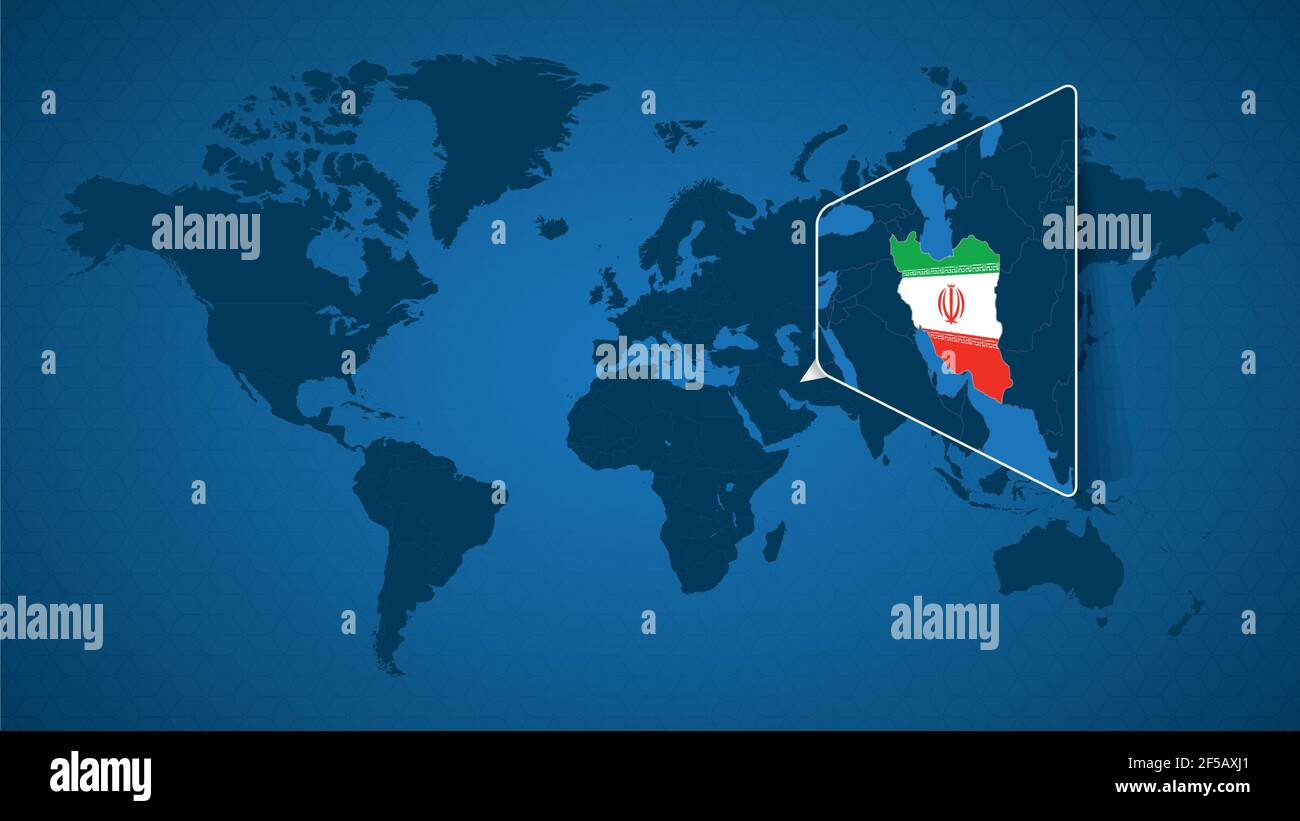 Detaillierte Weltkarte mit vergrößerter Landkarte des Iran und der  Nachbarländer. Iran Flagge und Karte Stock-Vektorgrafik - Alamy