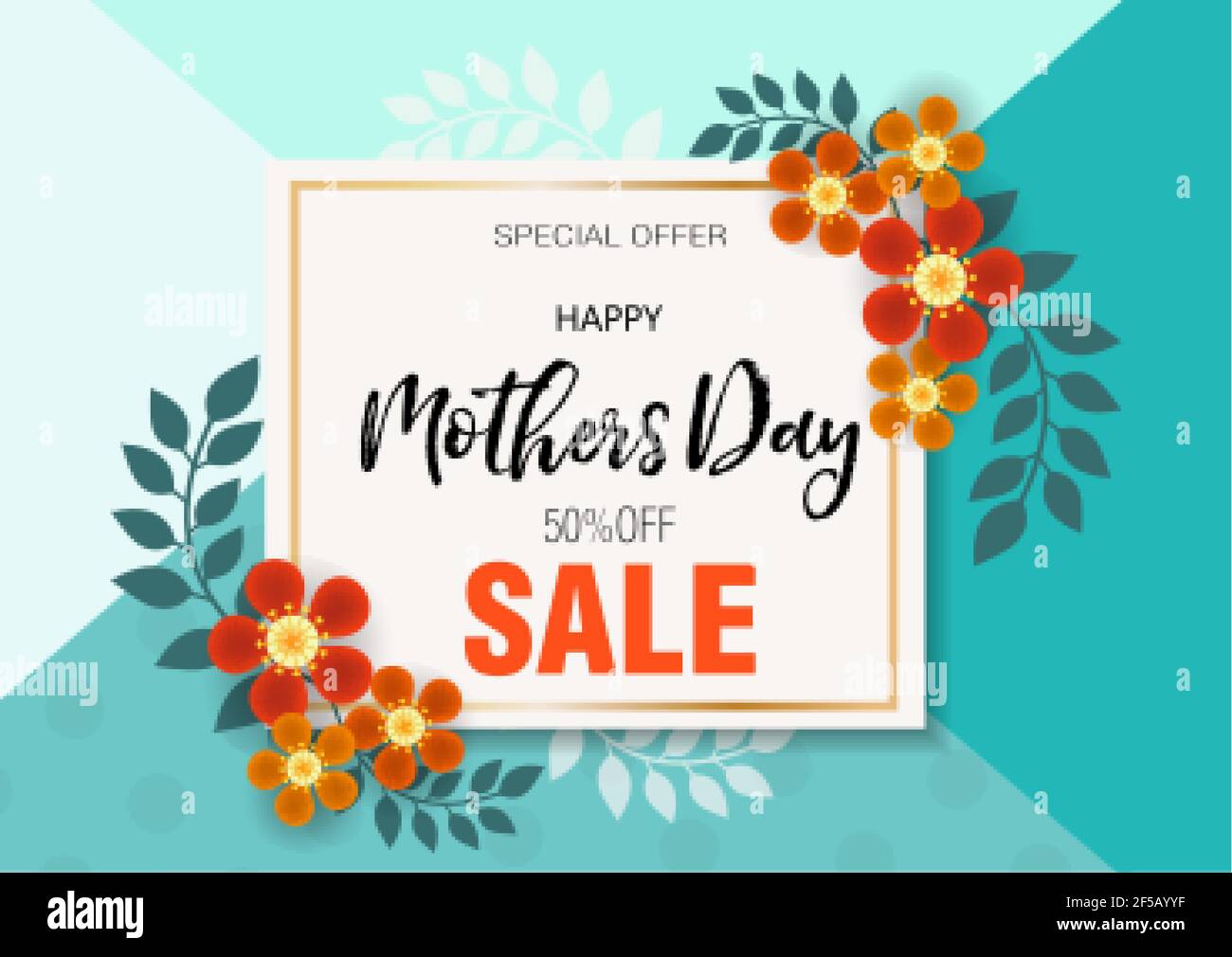 Happy Mothers Day Grußkarte mit Blumen, Rabatt Werbeplakat, Verkauf. Federvorlage für Ihr Design. Vektorgrafik Stock Vektor