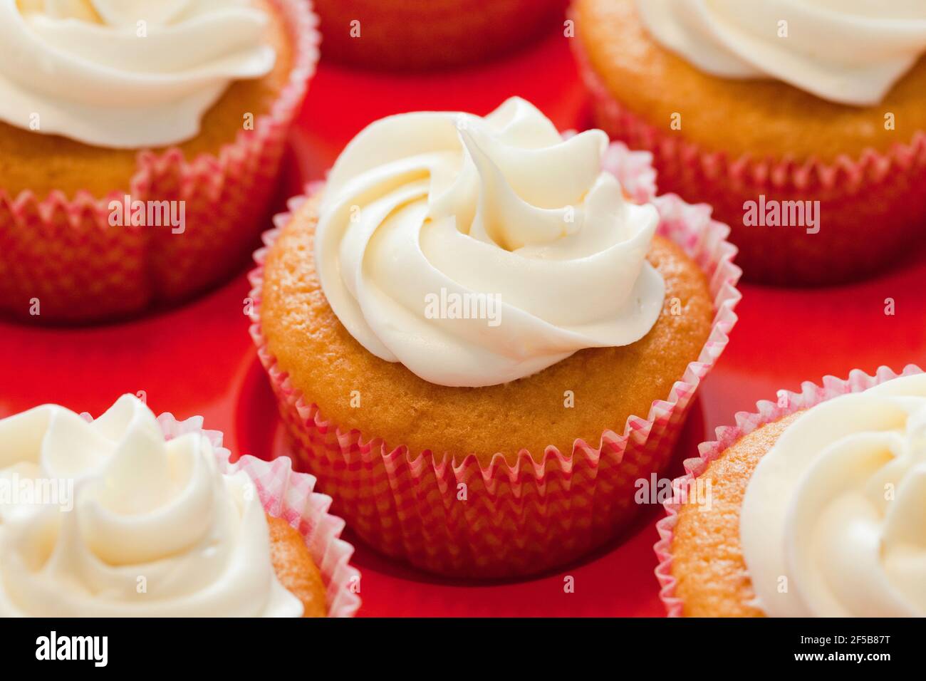 Hausgemachte Cupcakes mit weißem Zuckerguss Stockfoto