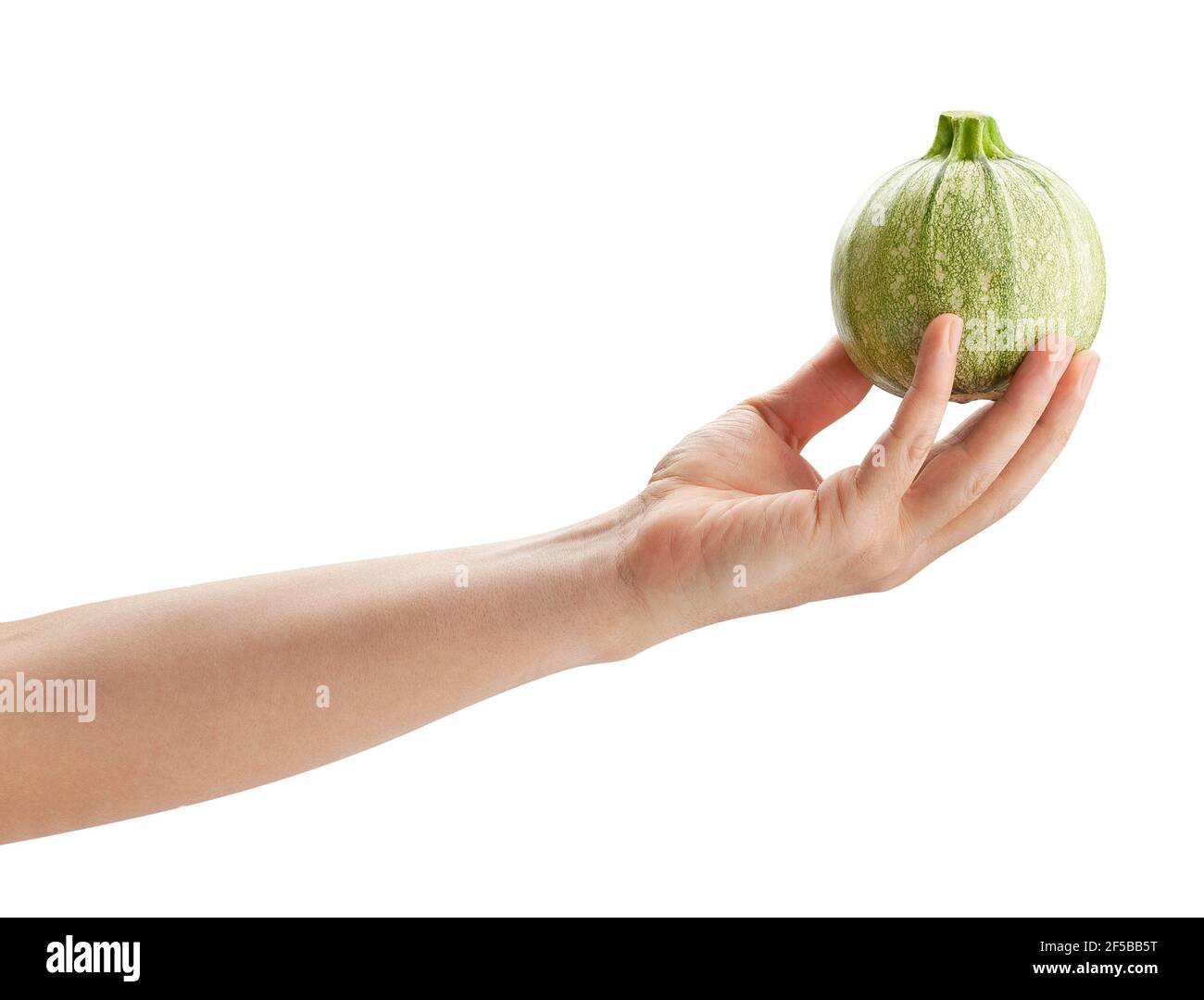 Runde Squash in Hand Pfad isoliert auf weiß Stockfoto