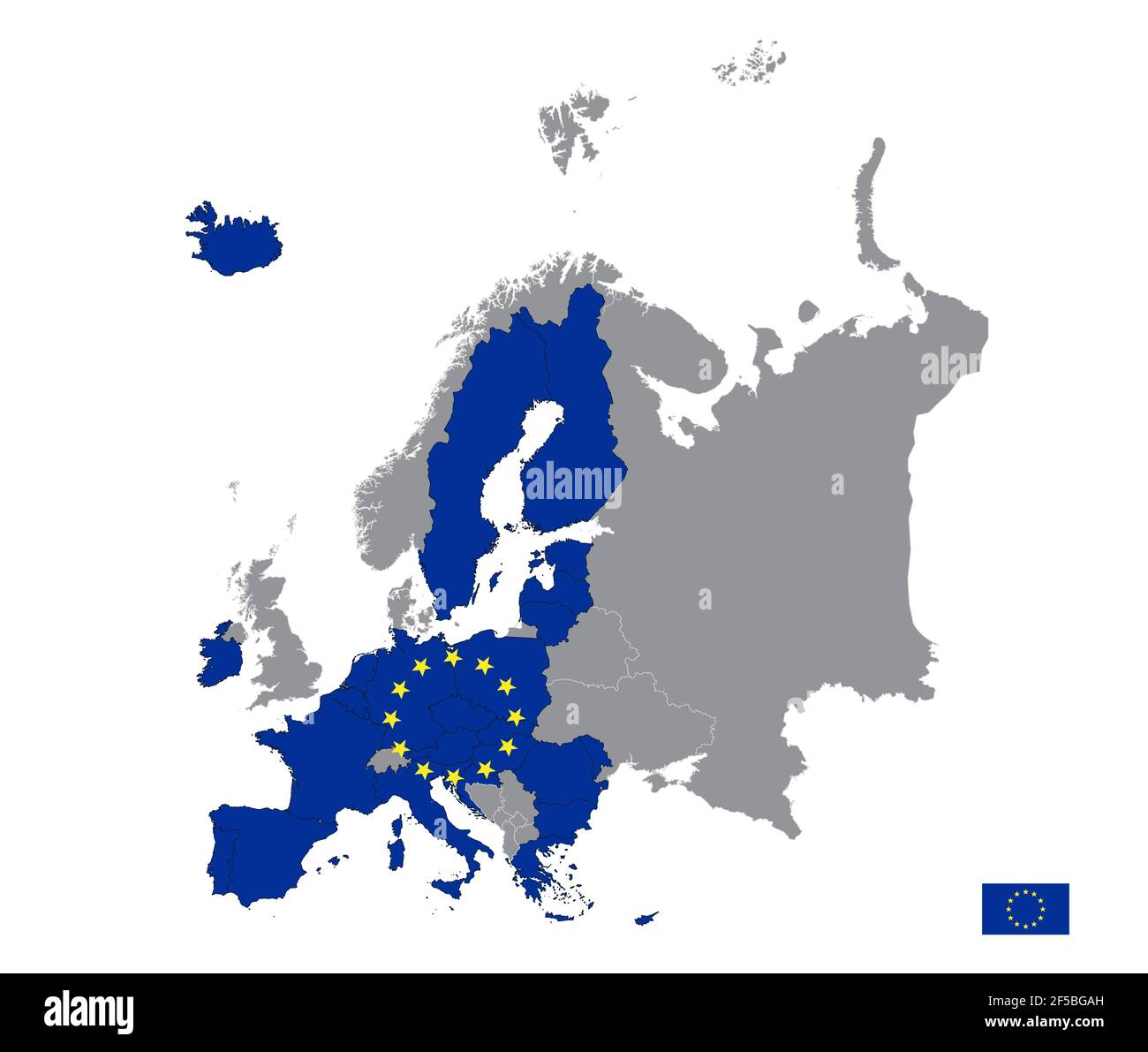 Karte von Europa in den Farben der Flagge Mit separaten Staaten Europäische Union leer Stockfoto