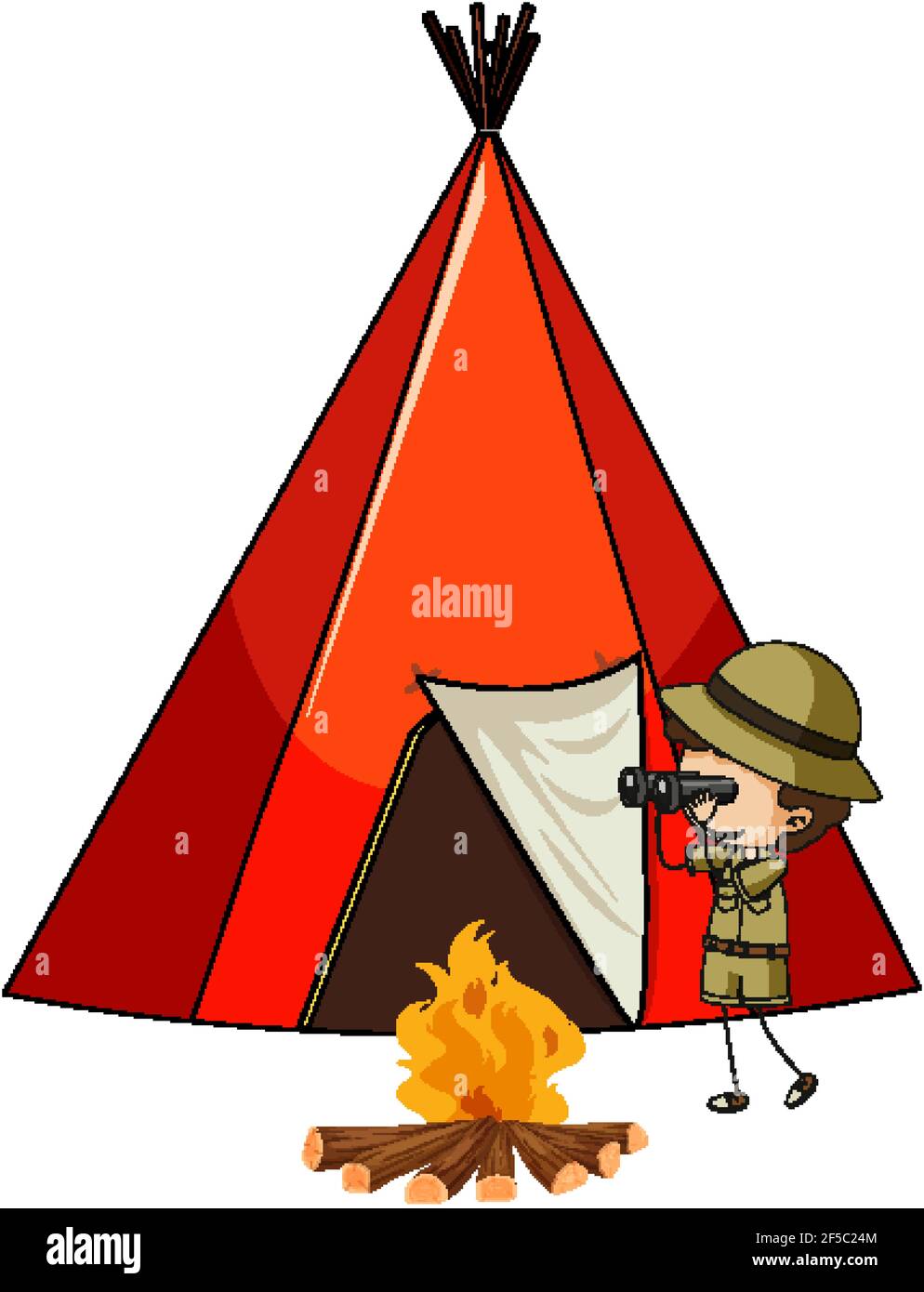 Camping Zelt Mit Doodle Kinder Cartoon Charakter Isoliert Illustration Stock Vektorgrafik Alamy