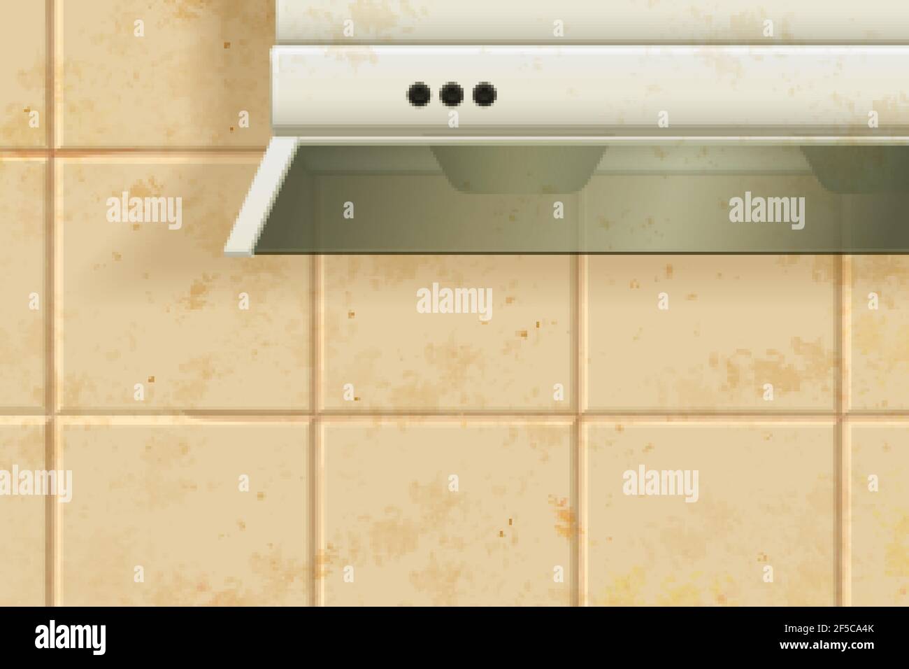 Schmutzige geflieste Wand und Küchenkamin in 3D Abbildung Stock Vektor