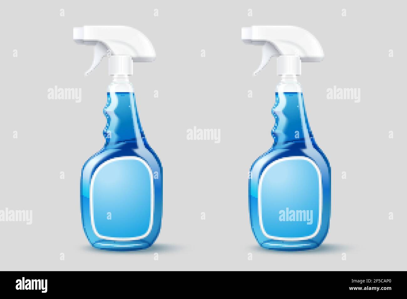 Set aus zwei Reiniger Plastikflaschen Mockup, Sprühflasche Set Design isoliert auf grauem Hintergrund in 3D Abbildung Stock Vektor