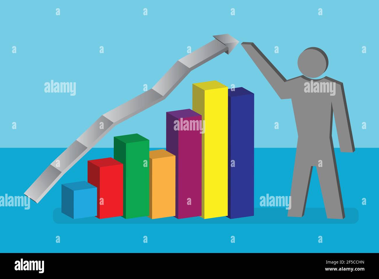 Symbol einer Person mit einem bunten Balkendiagramm Stock Vektor