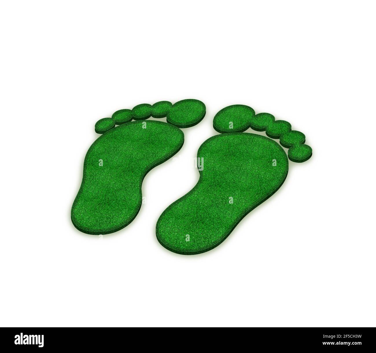 3D Fußabdruck grün Gras Wiese Fuß Füße barfuß Natur co2 Nachhaltigkeit Öko Umweltschutz Recycling erneuerbare Energie Kinder Junge Stockfoto