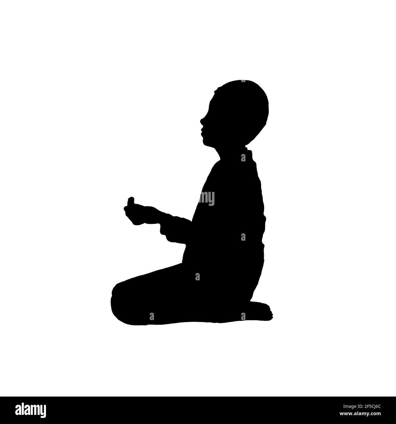 Silhouette schwarz und weiß junge muslim beten im Gebet, hocken barfuß, kniend Religion religiös, gott Tradition Meditation Hingabe Stockfoto