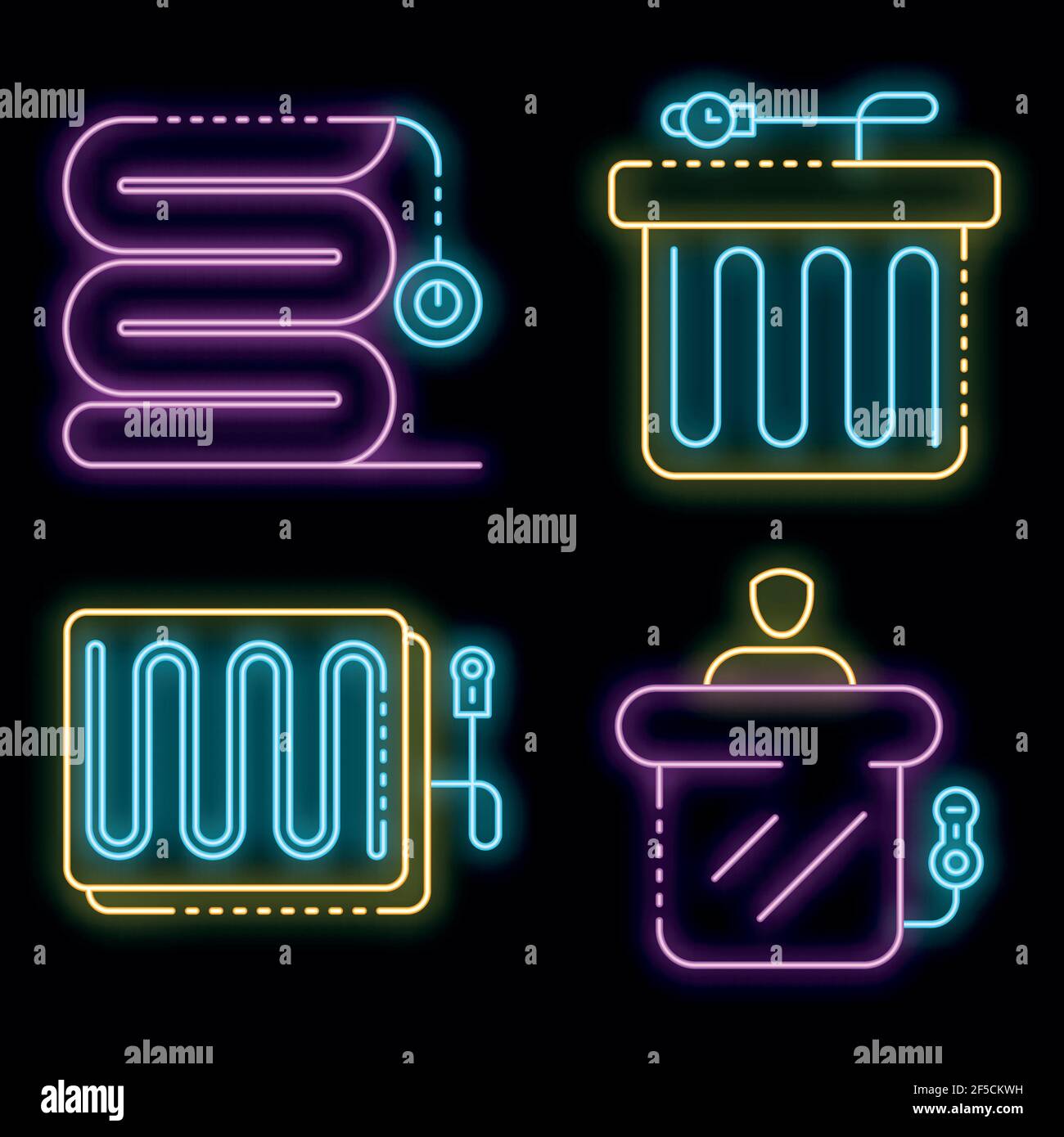 Symbole für elektrische Heizdecke. Umriss Satz von elektrischen Decke  Vektor-Icons Neon-Farbe auf schwarz Stock-Vektorgrafik - Alamy