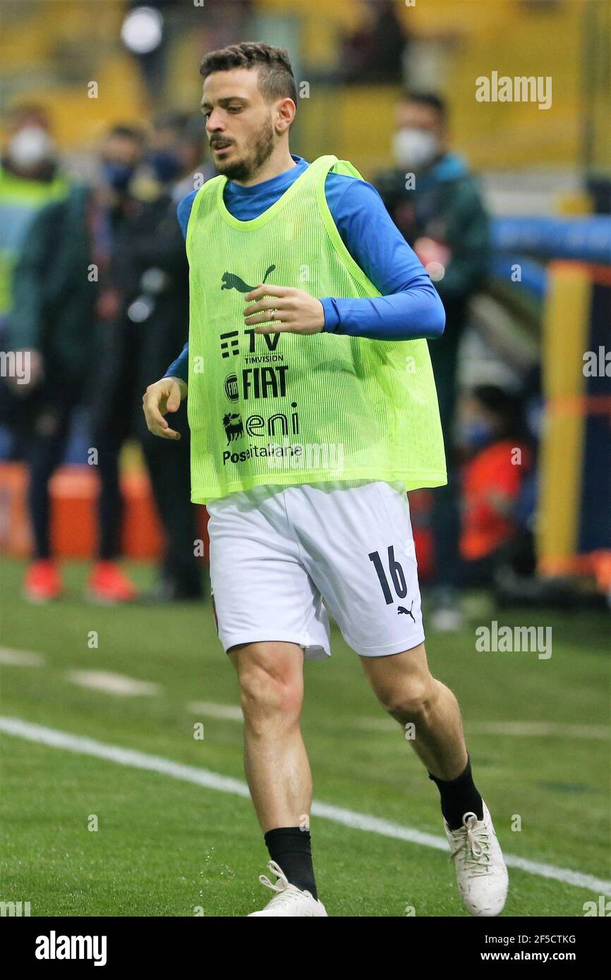 Alessandro Florenzi aus Italien erwärmt sich während der FIFA Weltmeisterschaft 2022, Qualifikationsspiel der Gruppe C zwischen Italien und Nordirland am 25. März 2021 im Ennio Tardini Stadion in Parma, Italien - Foto Laurent Lairys / DPPI / LiveMedia Stockfoto