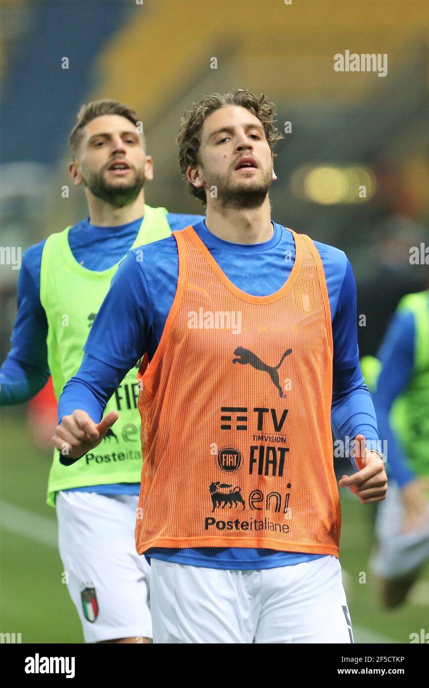 Manuele Locatelli aus Italien erwärmt sich während der FIFA Weltmeisterschaft 2022, Qualifikationsspiel der Gruppe C zwischen Italien und Nordirland am 25. März 2021 im Ennio Tardini Stadion in Parma, Italien - Foto Laurent Lairys / DPPI / LiveMedia Stockfoto