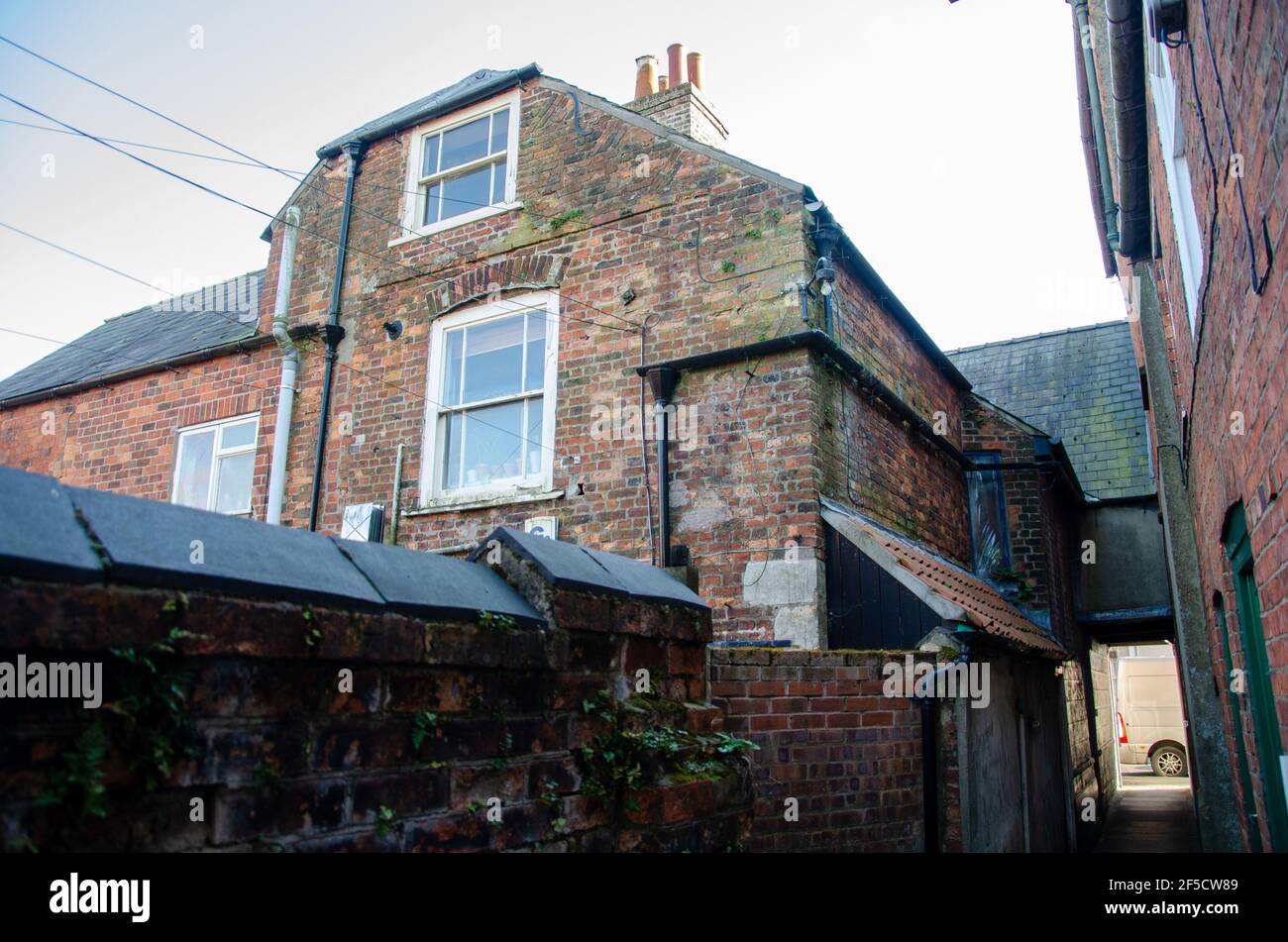 Dachfenster im obersten Stock des Zimmers, in dem Sir John Franklin in Spilsby, Lincolnshire, England geboren wurde. Stockfoto