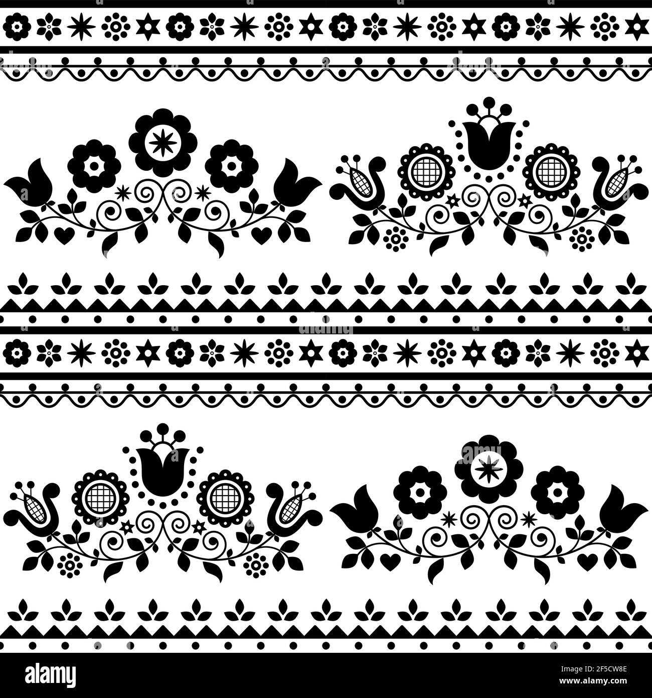 Florale Volkskunst Vektor nahtlose Textil- oder Stoffdruck Muster Mit Blumen - polnischer Lachy Sadeckie Stock Vektor