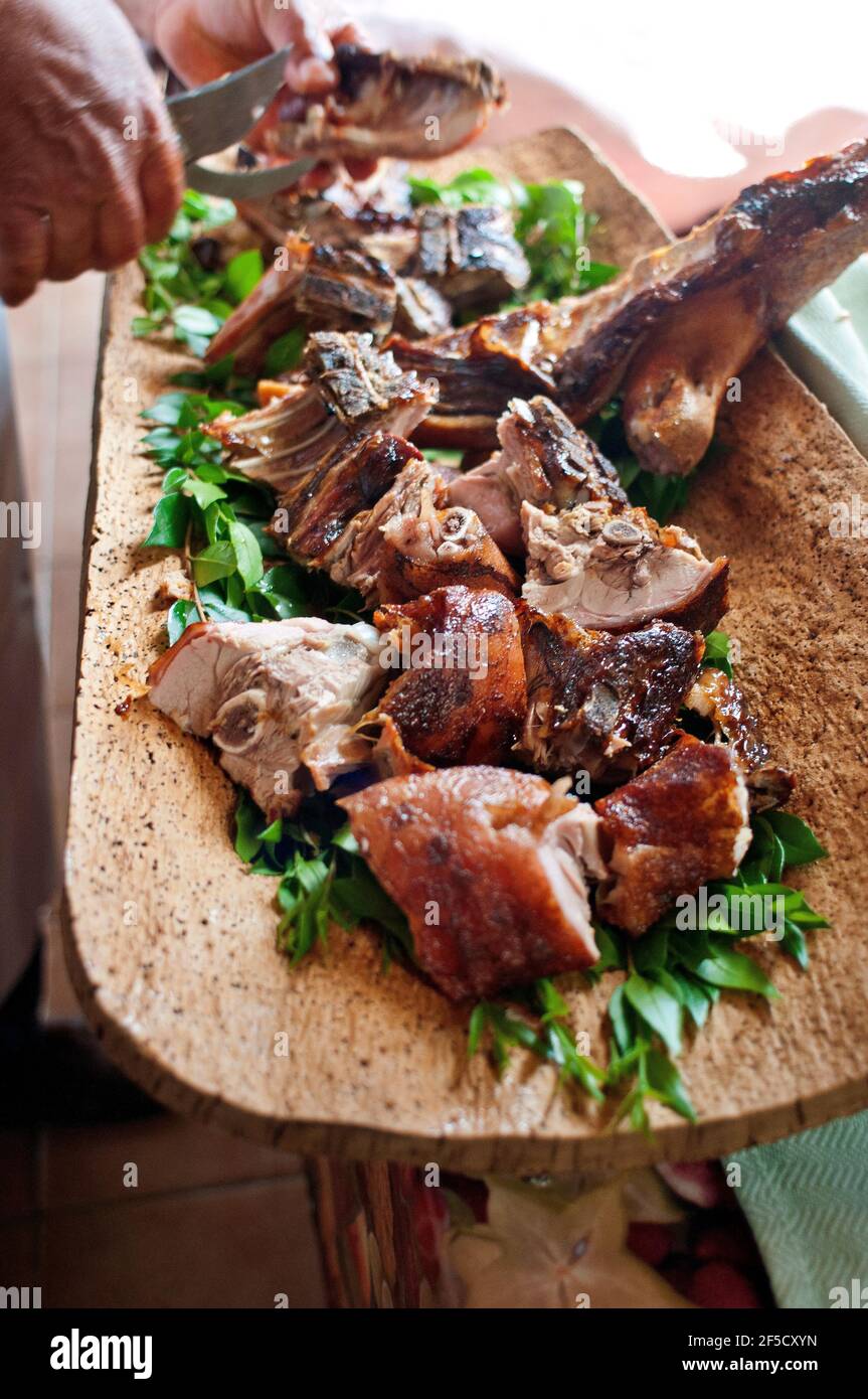 Gebratenes Schweinefleisch, sardische Küche Stockfoto