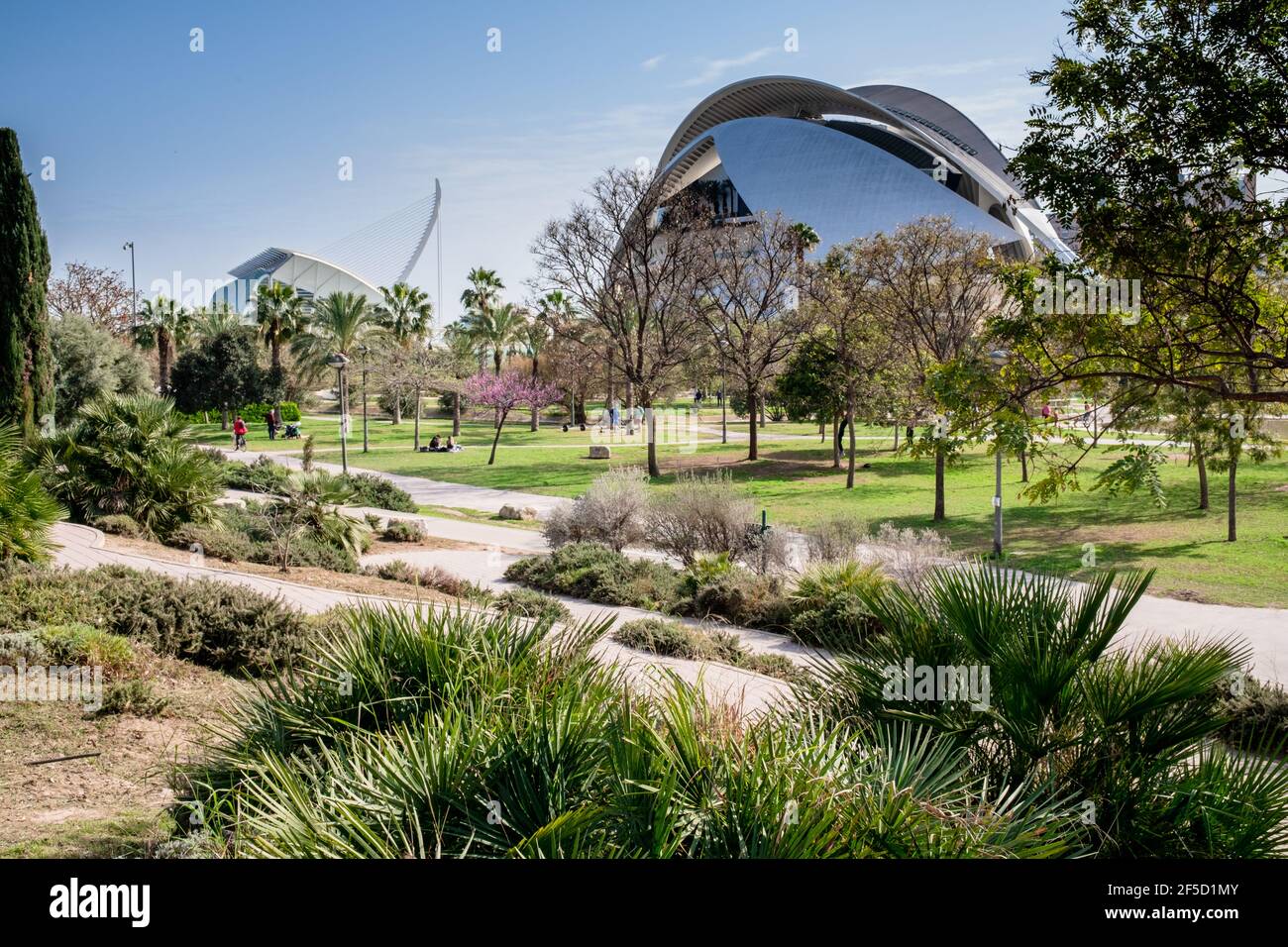 Valencia, Spanien: Teilansicht des Jardí del Túria (Turia-Gärten), eines öffentlichen Parks mit Fahrradwegen, Fußwegen und Sportanlagen. Stockfoto