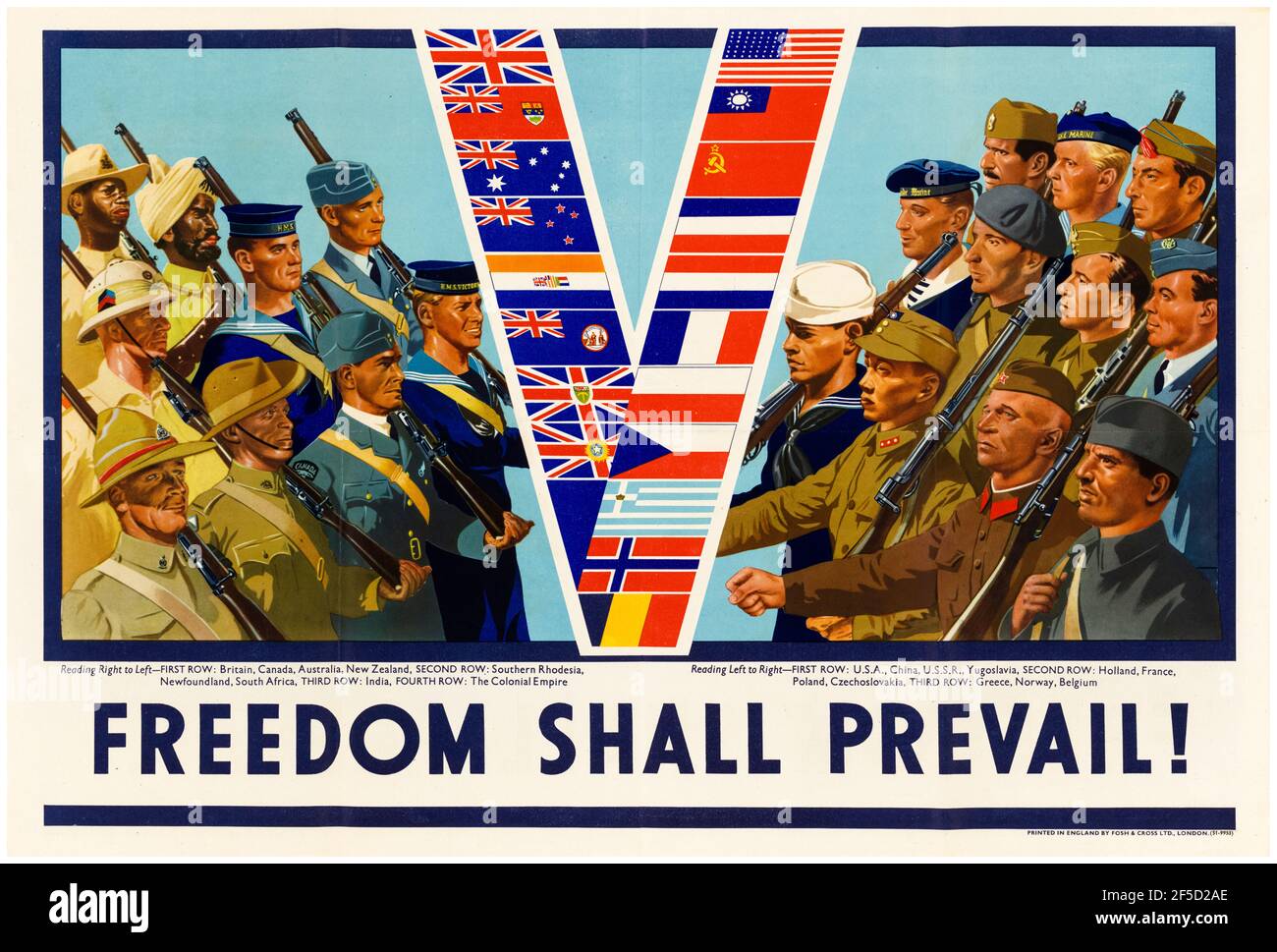 Freiheit soll siegen!,(alliierte Soldaten, Flieger und Marine, marschieren mit Fahnen), britisch, WW2 Motivationsposter, 1942-1945 Stockfoto