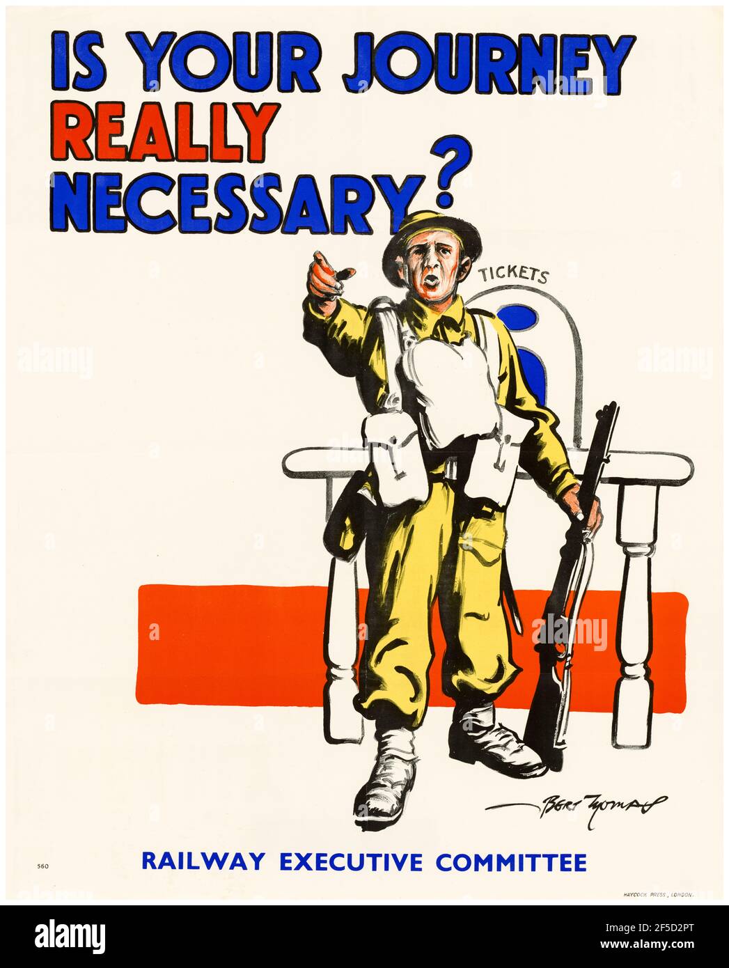 British, WW2 Transport Poster, ist Ihre Reise wirklich notwendig? (Zugfahrten), 1942-1945 Stockfoto