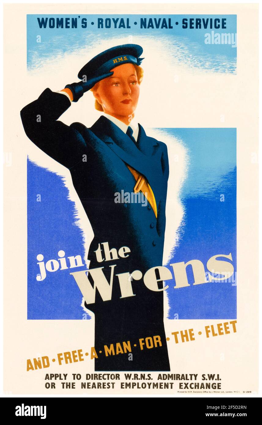 Women's Royal Naval Service, Join the Wrens, British, WW2 Female Forces Recruitment Poster, W.R.N.S. (Wren), 1942-1945 Stockfoto
