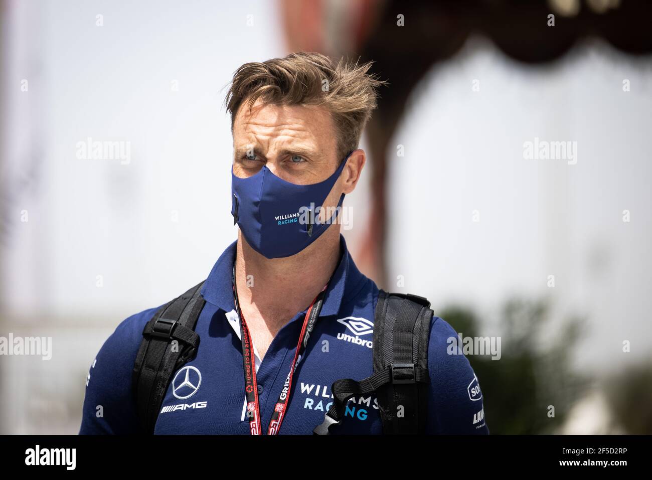 Sakhir, Bahrain. März 2021, 26th. Daniel Paget, Williams Racing Performance Coach. Großer Preis von Bahrain, Freitag, 26th. März 2021. Sakhir, Bahrain. Quelle: James Moy/Alamy Live News Stockfoto