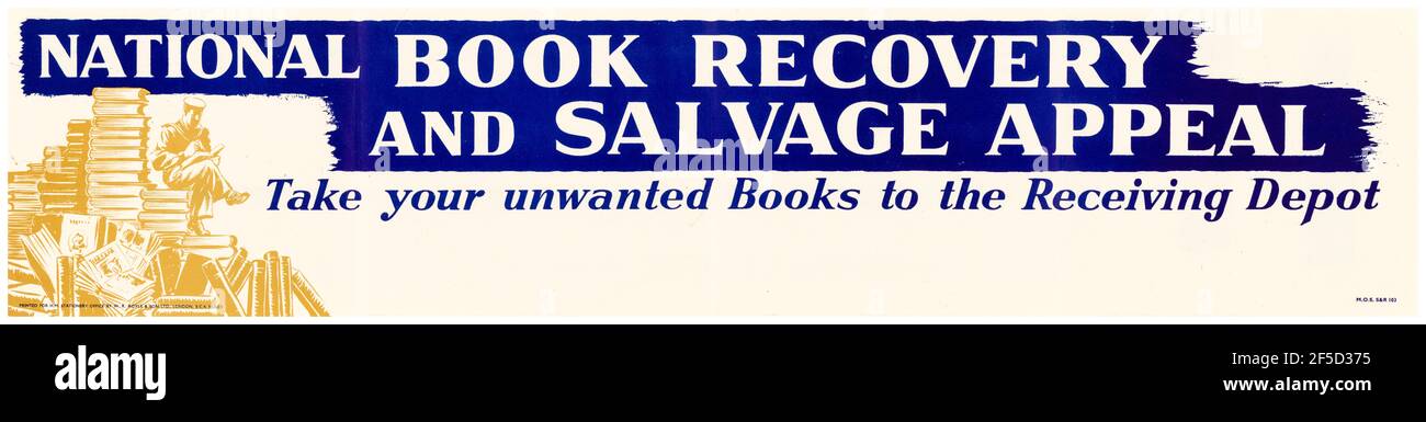 British, WW2 Recycling-Plakat: National Book Recovery and Salvage Appeal, 1942-1945 Stockfoto